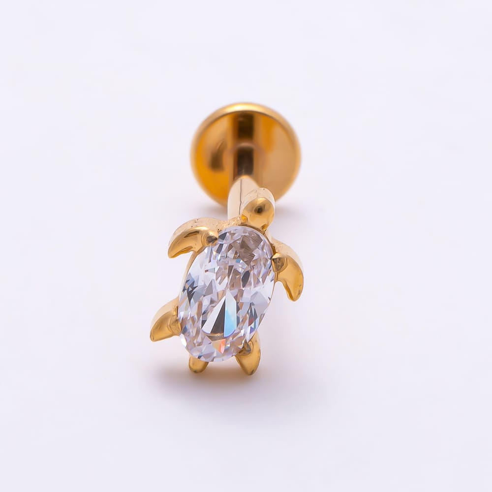 Titanium 7mm Oval CZ Sea Turtle Cartilage Piercing Flat Back Stud in Gold & Silver | BJ-00263 BJ-00264