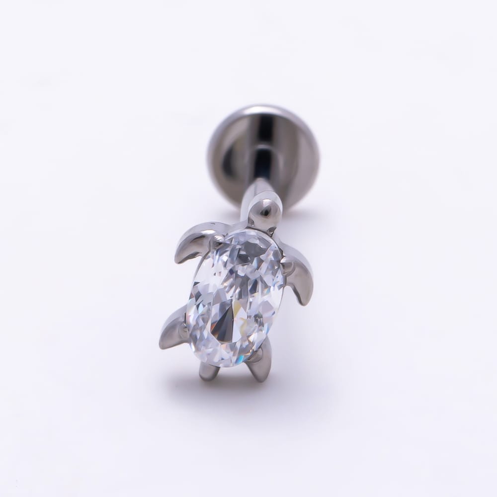 Titanium 7mm Oval CZ Sea Turtle Cartilage Piercing Flat Back Stud in Gold & Silver | BJ-00263 BJ-00264