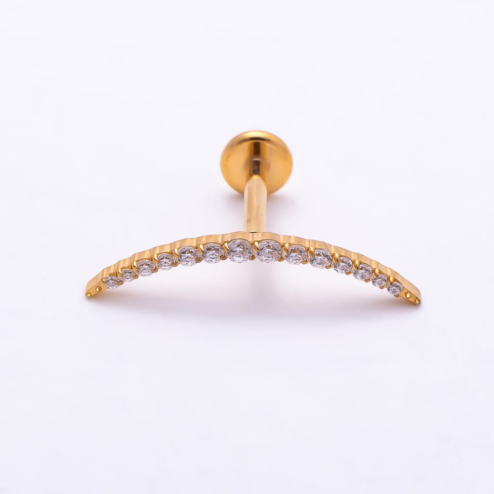 Titanium 3.5mm Micro Paved CZ Curved Cartilage Piercing Flat Back Stud in Gold & Silver | BJ-00265 BJ-00266