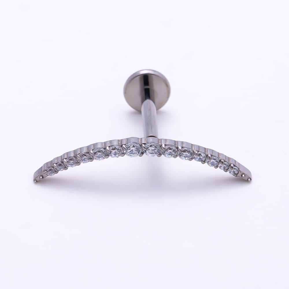 Titanium 3.5mm Micro Paved CZ Curved Cartilage Piercing Flat Back Stud in Gold & Silver | BJ-00265 BJ-00266
