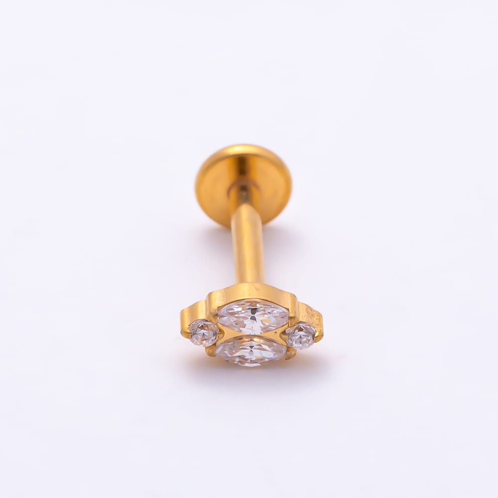 Titanium 5.5mm Marquise CZ Navette Cluster Cartilage Piercing Flat Back Stud in Gold & Silver | BJ-00267 BJ-00268