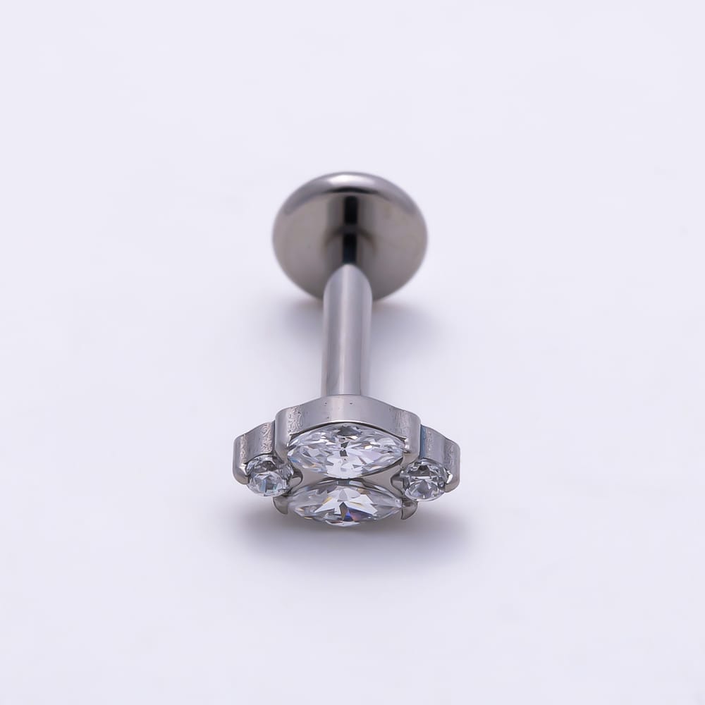 Titanium 5.5mm Marquise CZ Navette Cluster Cartilage Piercing Flat Back Stud in Gold & Silver | BJ-00267 BJ-00268