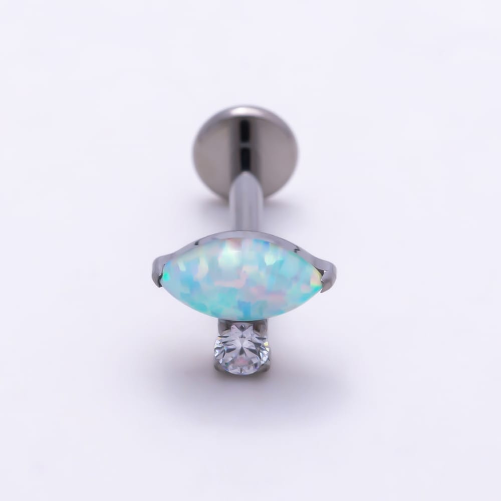 Titanium 5mm White Opal Marquise CZ Cartilage Piercing Flat Back Stud in Gold & Silver | BJ-00271 BJ-00272