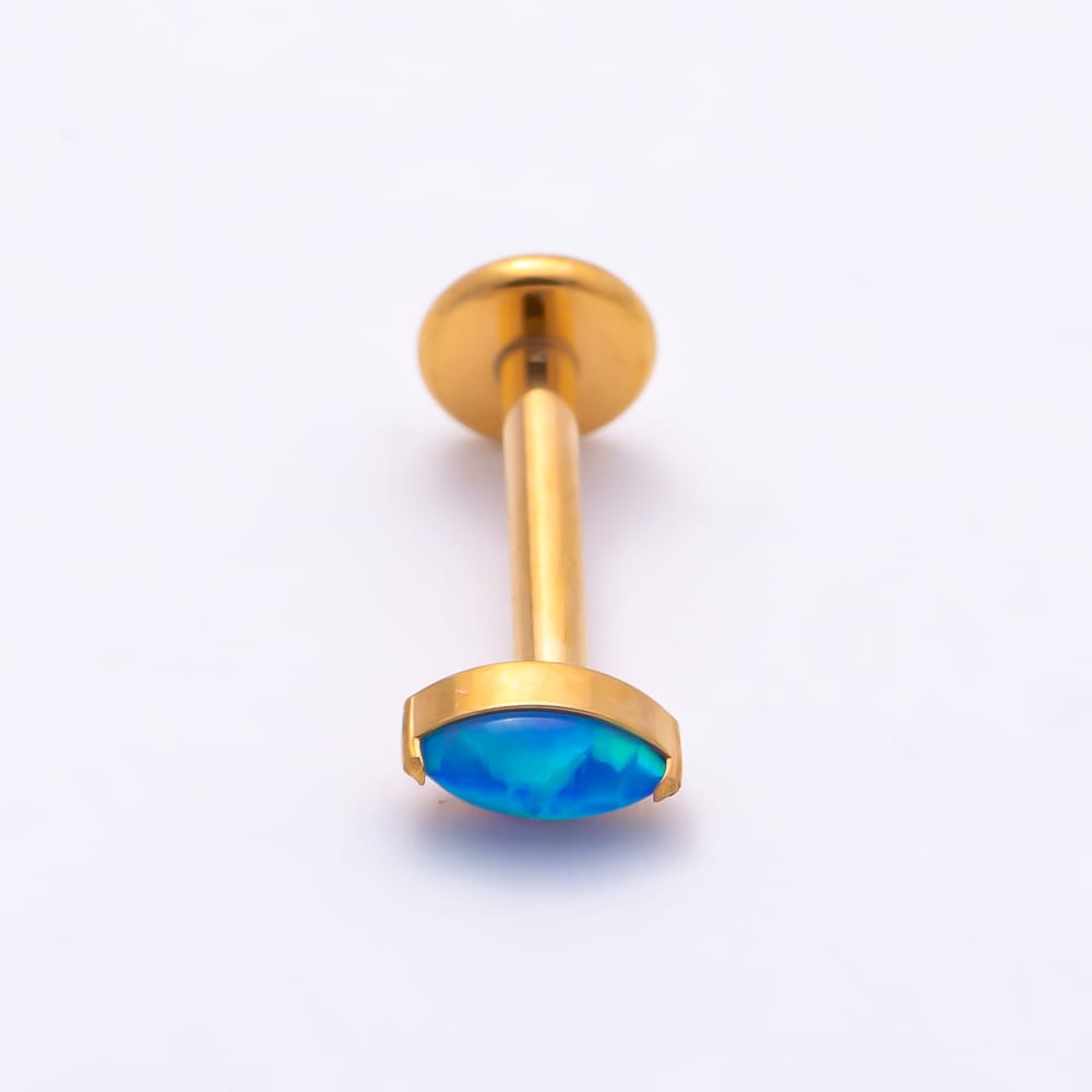 Titanium 4mm Blue Opal Marquise Cartilage Piercing Flat Back Stud in Gold & Silver | BJ-00273 BJ-00274