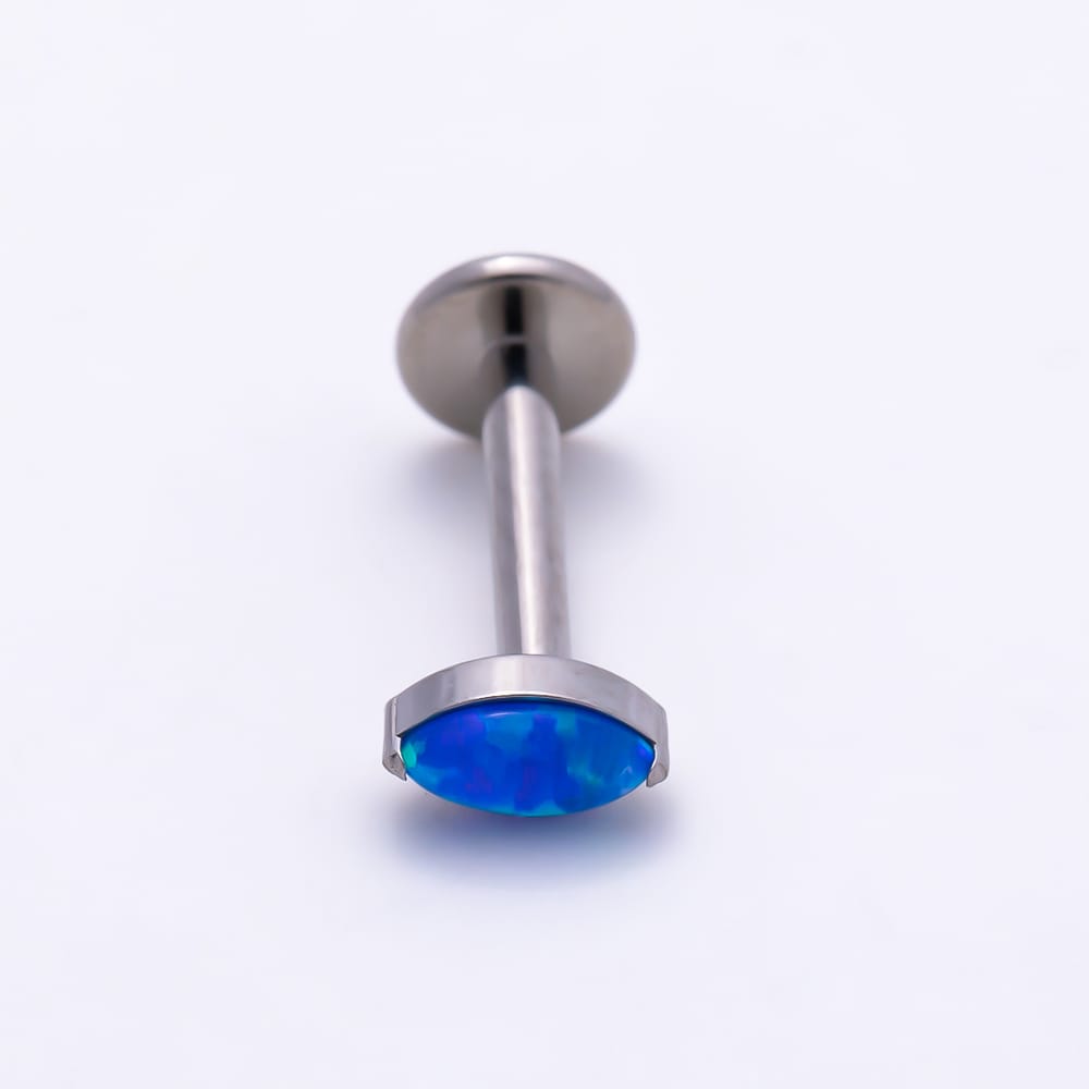 Titanium 4mm Blue Opal Marquise Cartilage Piercing Flat Back Stud in Gold & Silver | BJ-00273 BJ-00274