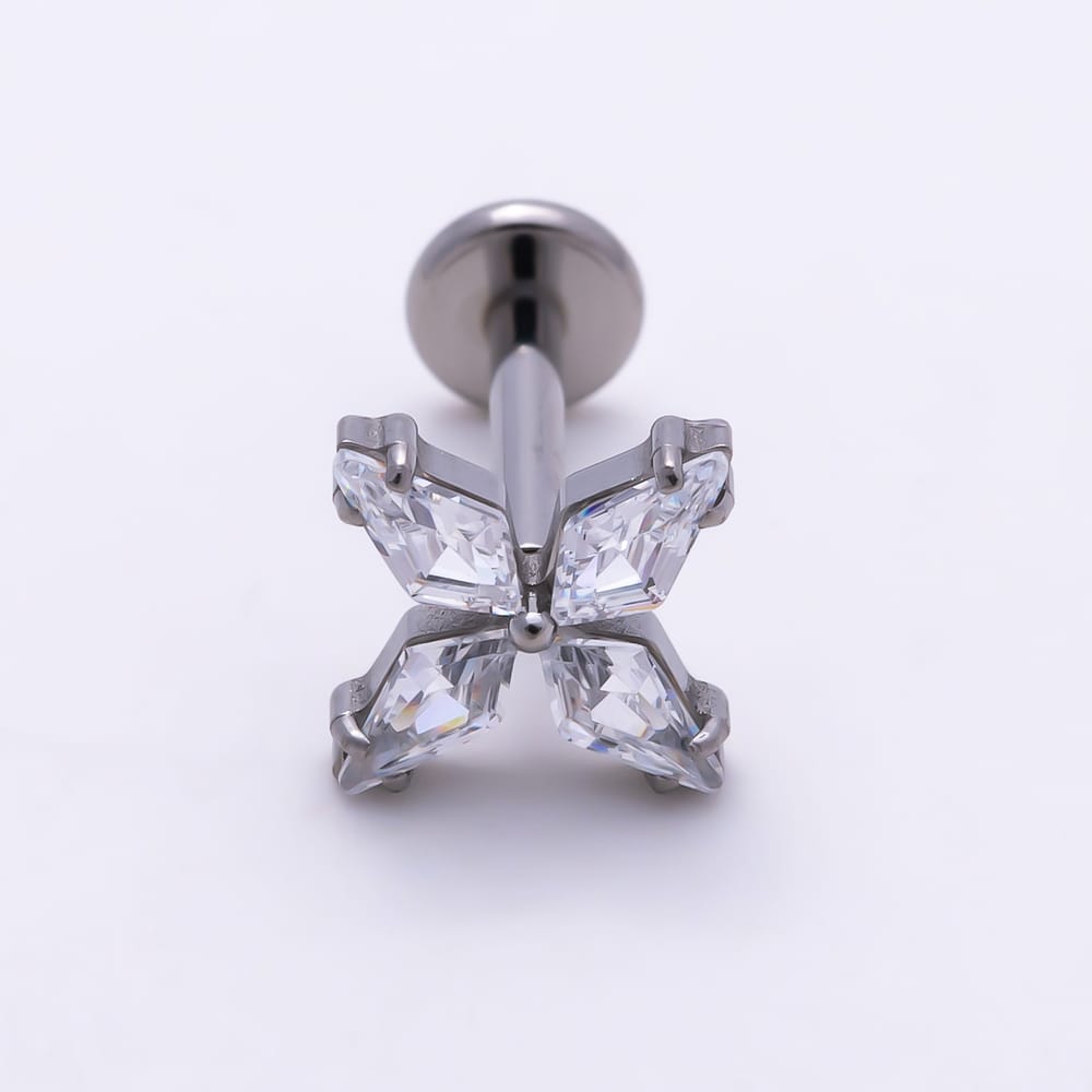 Titanium 9mm Clear Edged Marquise CZ Star Flower Cartilage Piercing Flat Back Stud in Gold & Silver | BJ-00279 BJ-00280