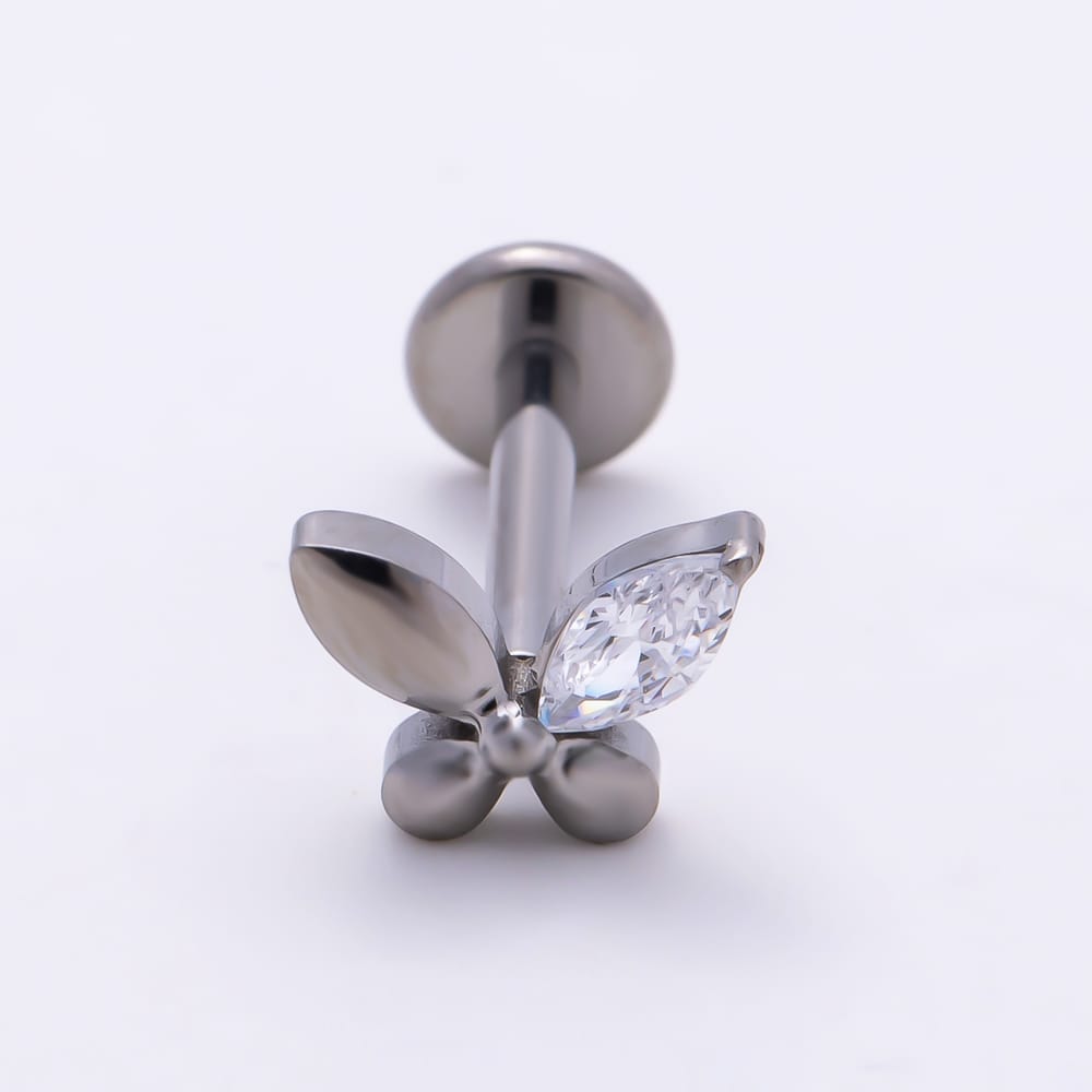 Titanium 5mm Silver Marquise CZ Butterfly Mini Cartilage Piercing Flat Back Stud | BJ-00284
