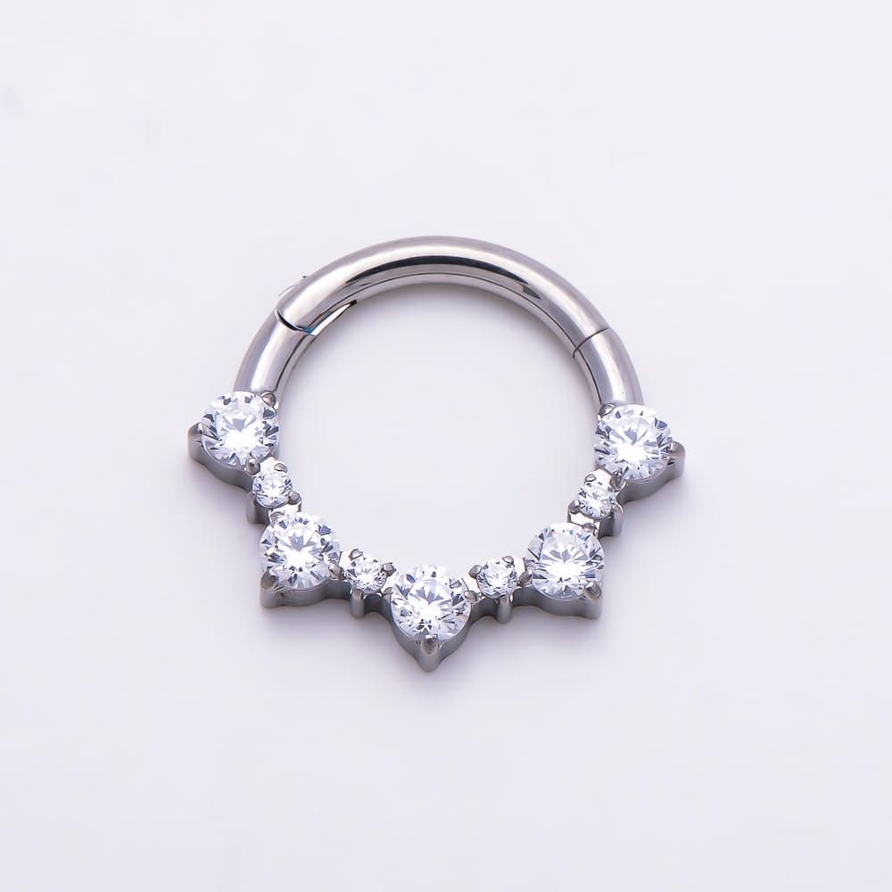 Titanium 12mm Silver Clear CZ Round Gradient Cartilage Piercing Clicker | BJ-00285
