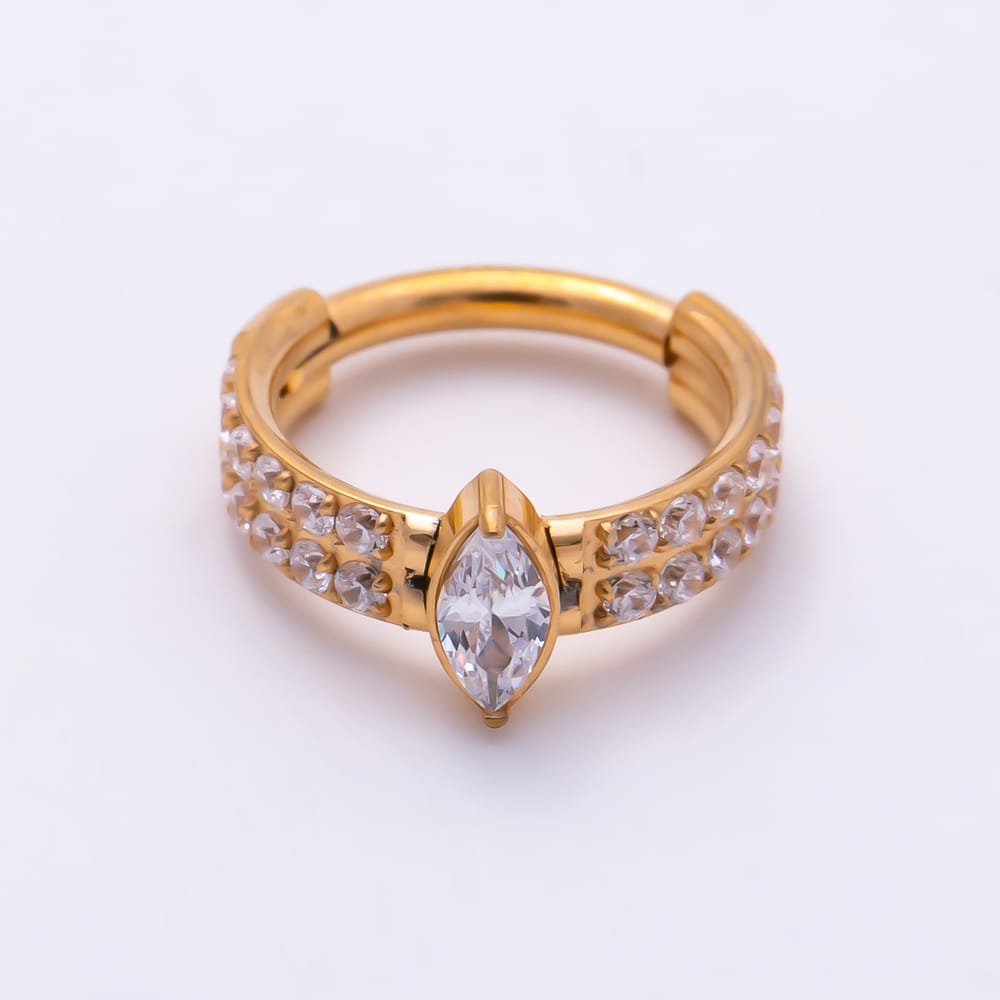 Titanium 10mm Marquise Micro Paved CZ Double Row Cartilage Piercing Clicker in Gold & Silver | BJ-00287 BJ-00288