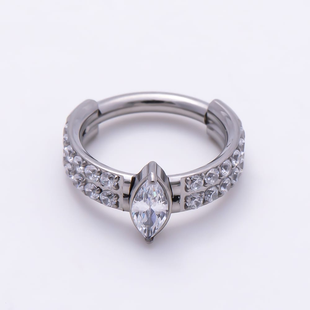 Titanium 10mm Marquise Micro Paved CZ Double Row Cartilage Piercing Clicker in Gold & Silver | BJ-00287 BJ-00288