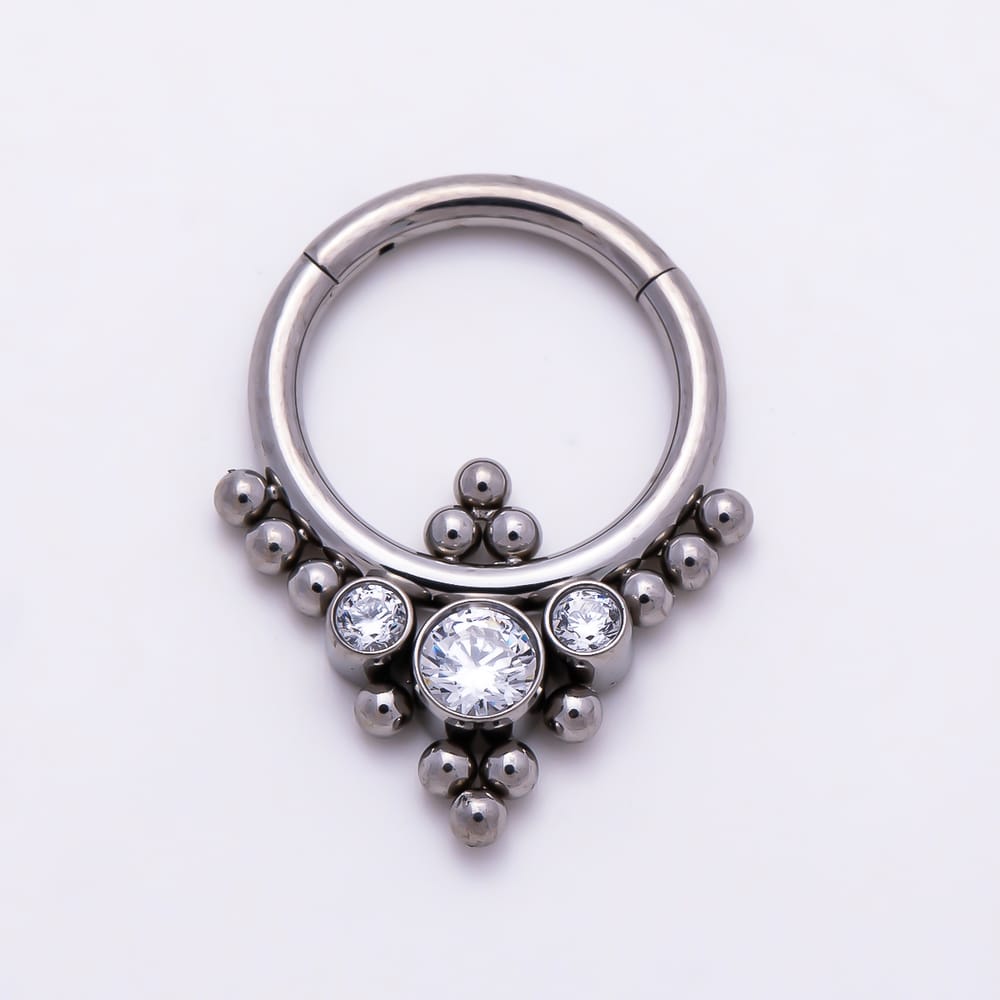 Titanium 15mm Clear CZ Round Bead Cluster Septum Cartilage Piercing Clicker in Gold & Silver | BJ-00289 BJ-00290