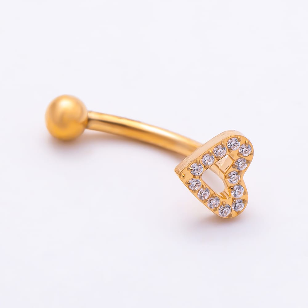 Titanium 4.5mm Open Micro Paved CZ Heart Curved Eyebrow Barbell Piercing Stud in Gold & Silver | BJ-00291 BJ-00292