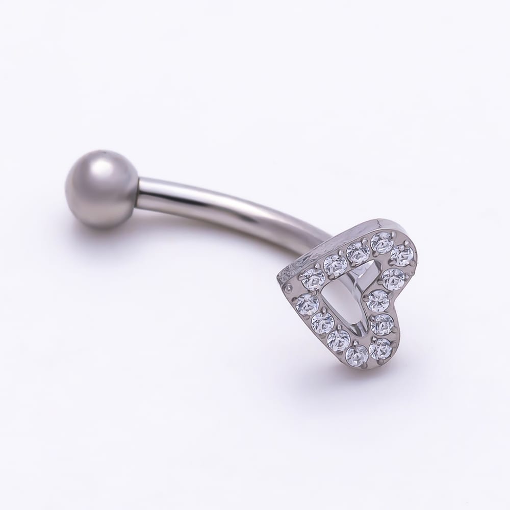 Titanium 4.5mm Open Micro Paved CZ Heart Curved Eyebrow Barbell Piercing Stud in Gold & Silver | BJ-00291 BJ-00292