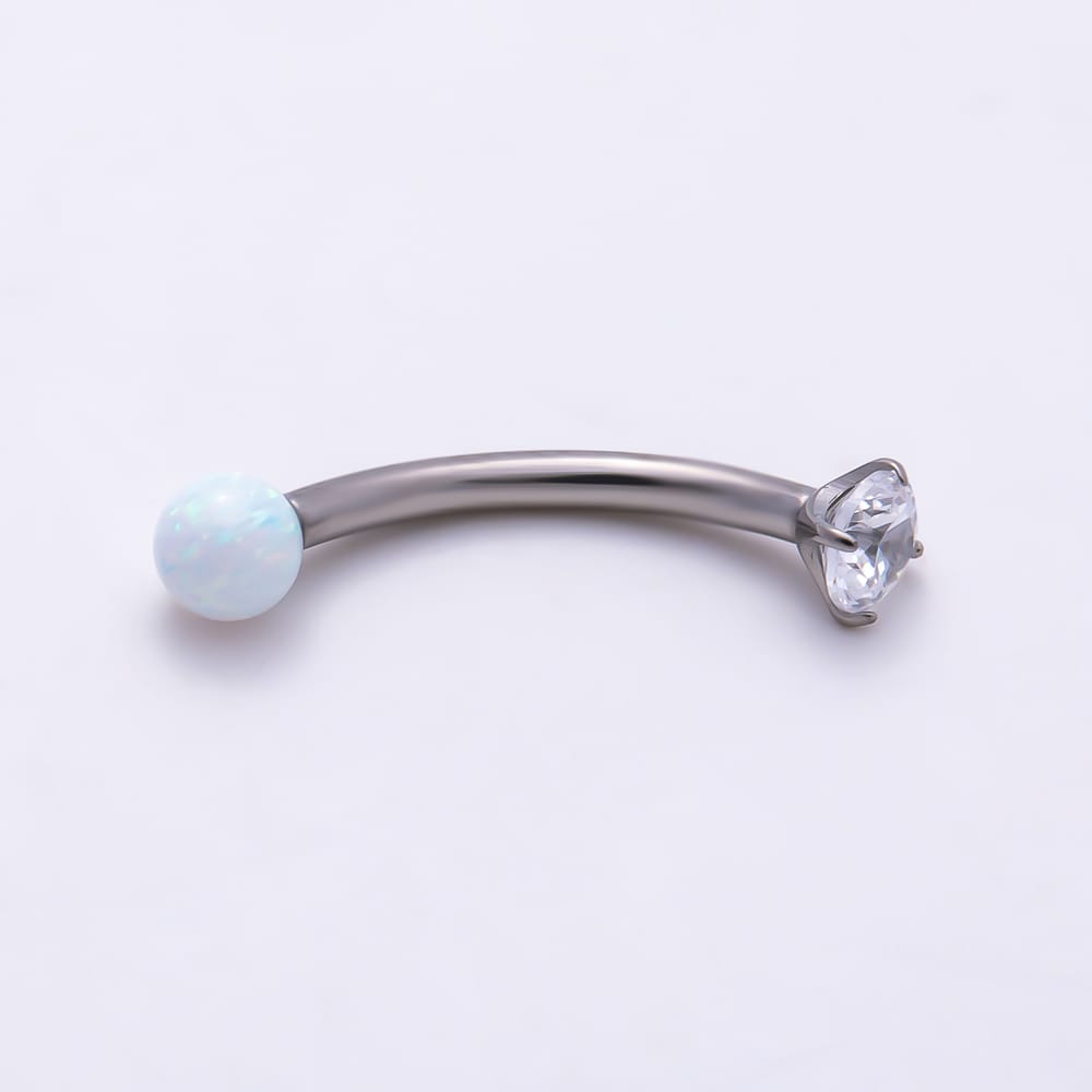 Titanium 3mm White Opal CZ Curved Eyebrow Barbell Piercing Stud in Gold & Silver | BJ-00295 BJ-00296