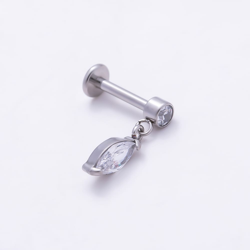 Titanium 13mm Clear CZ Round Marquise Drop Cartilage Piercing Flat Back Stud in Gold & Silver | BJ-00317 BJ-00318