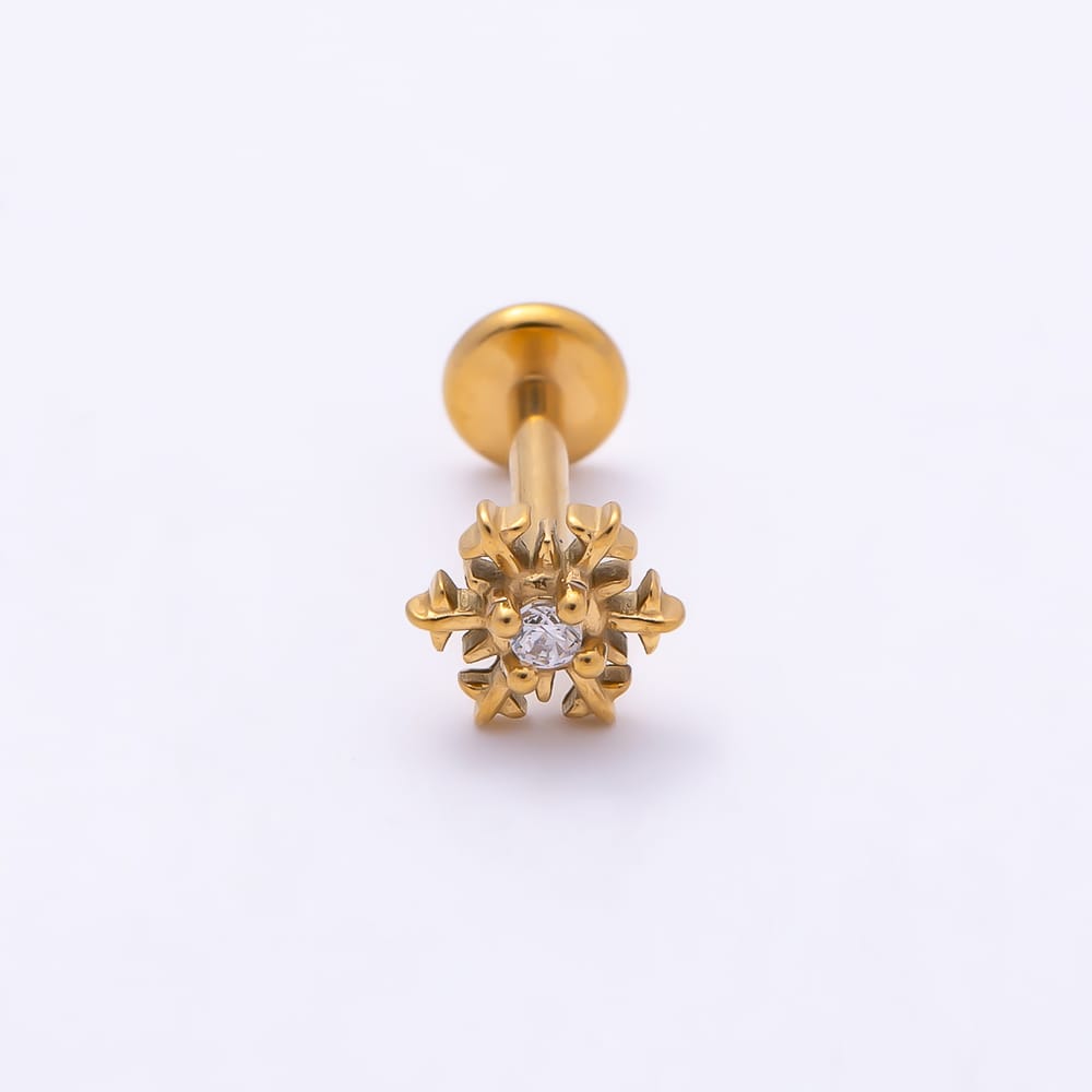 Titanium 6mm CZ Snowflake Cartilage Piercing Flat Back Stud in Gold & Silver | BJ-00323 BJ-00324