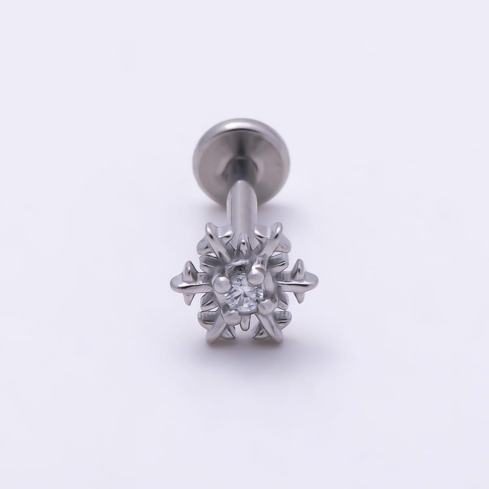 Titanium 6mm CZ Snowflake Cartilage Piercing Flat Back Stud in Gold & Silver | BJ-00323 BJ-00324