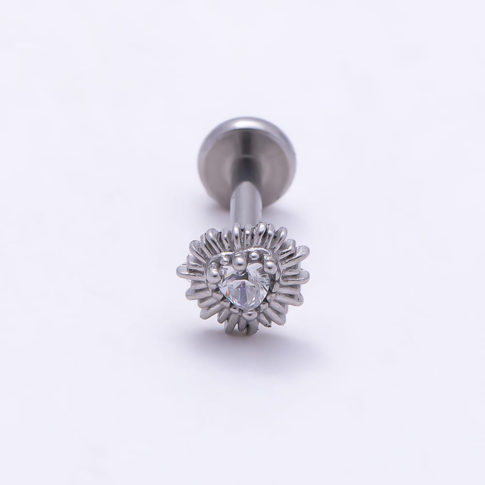Titanium 5mm CZ Heart Sunburst Cartilage Piercing Flat Back Stud in Gold & Silver | BJ-00325 BJ-00326