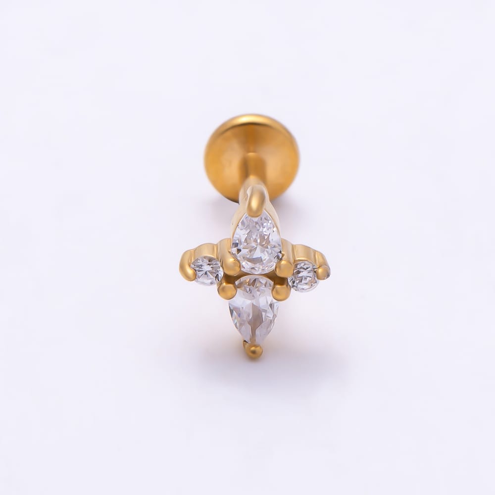Titanium 7mm Clear CZ Teardrop Spiked Cartilage Piercing Flat Back Stud in Gold & Silver | BJ-00327 BJ-00328