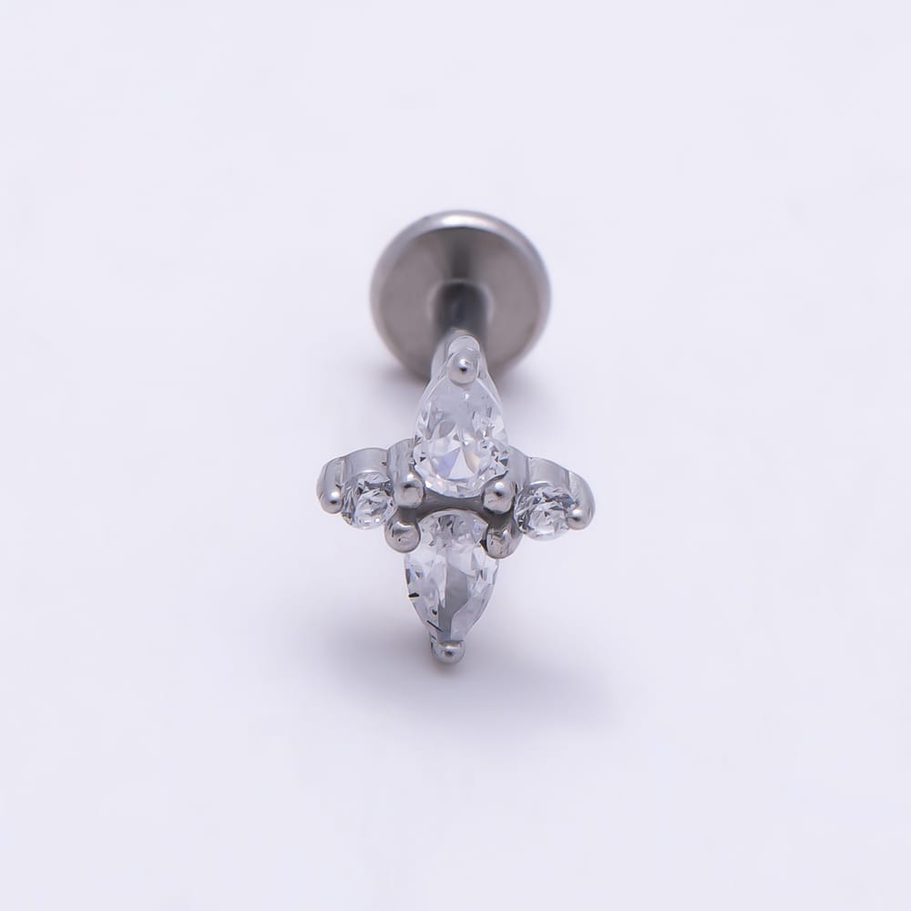 Titanium 7mm Clear CZ Teardrop Spiked Cartilage Piercing Flat Back Stud in Gold & Silver | BJ-00327 BJ-00328