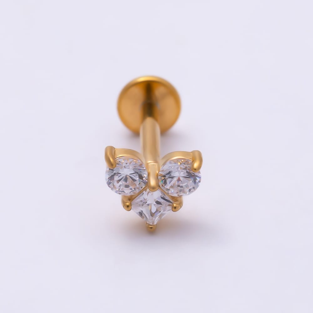 Titanium 4.5mm Clear CZ Heart Mini Cartilage Piercing Flat Back Stud in Gold & Silver | BJ-00329 BJ-00330
