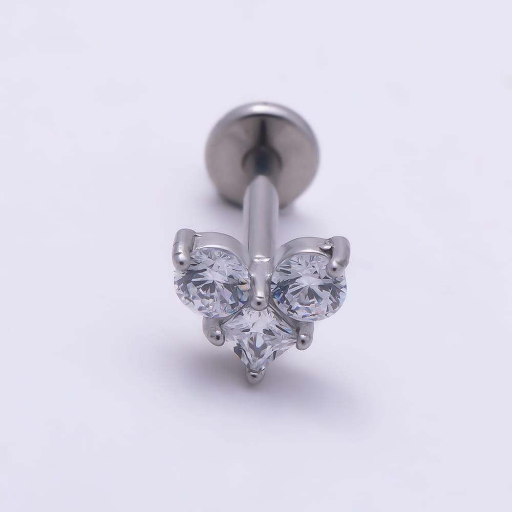 Titanium 4.5mm Clear CZ Heart Mini Cartilage Piercing Flat Back Stud in Gold & Silver | BJ-00329 BJ-00330