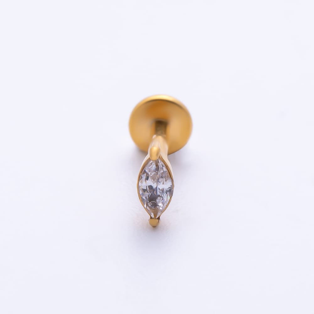 Titanium 5mm Clear CZ Marquise Solitaire Cartilage Piercing Flat Back Stud in Gold & Silver | BJ-00333 BJ-00334