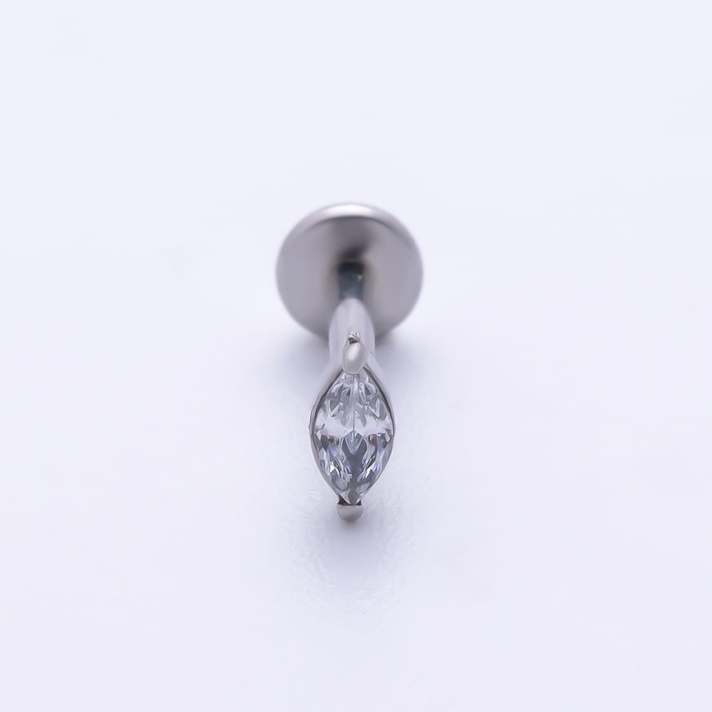 Titanium 5mm Clear CZ Marquise Solitaire Cartilage Piercing Flat Back Stud in Gold & Silver | BJ-00333 BJ-00334