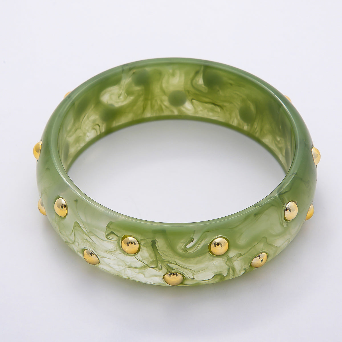 Brown, White, Red, Orange, Blue, Pink, Green, Teal Round Dotted Wide Acrylic Resin Bangle Bracelet | WA-04431 ~ WA-04438