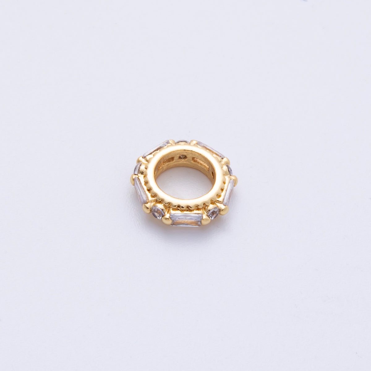 14K Gold Filled 9.8mm Clear CZ Baguette Round Rondelle Spacer Bead | Bead-200001
