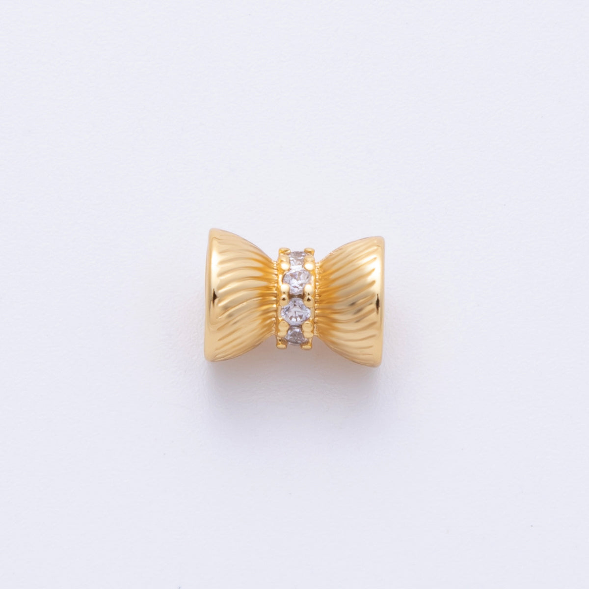 14k Gold Filled 9mm Clear CZ Ribbon Bow Textured Spacer Beads | Beads-200004