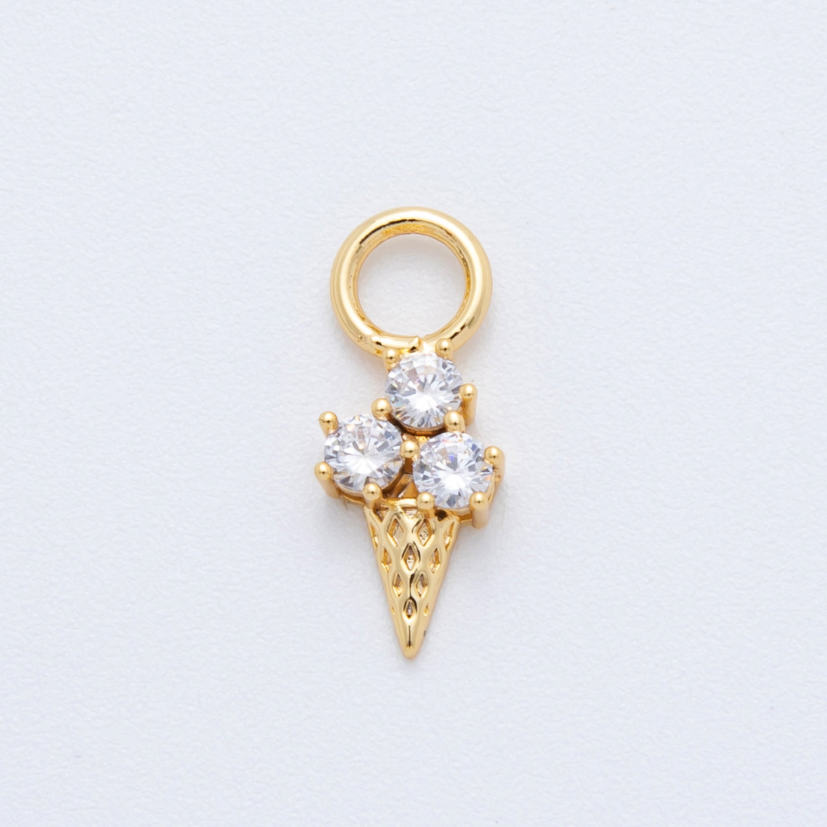 18K Gold Filled Clear CZ Ice Cream Cone Add-On Drop Earring Charm | C374
