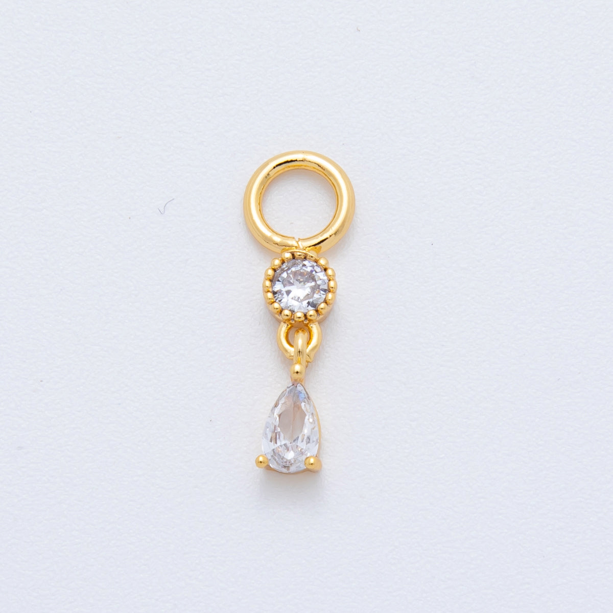 18K Gold Filled Round Teardrop CZ Geometric Add-On Drop Earring Charm | C455