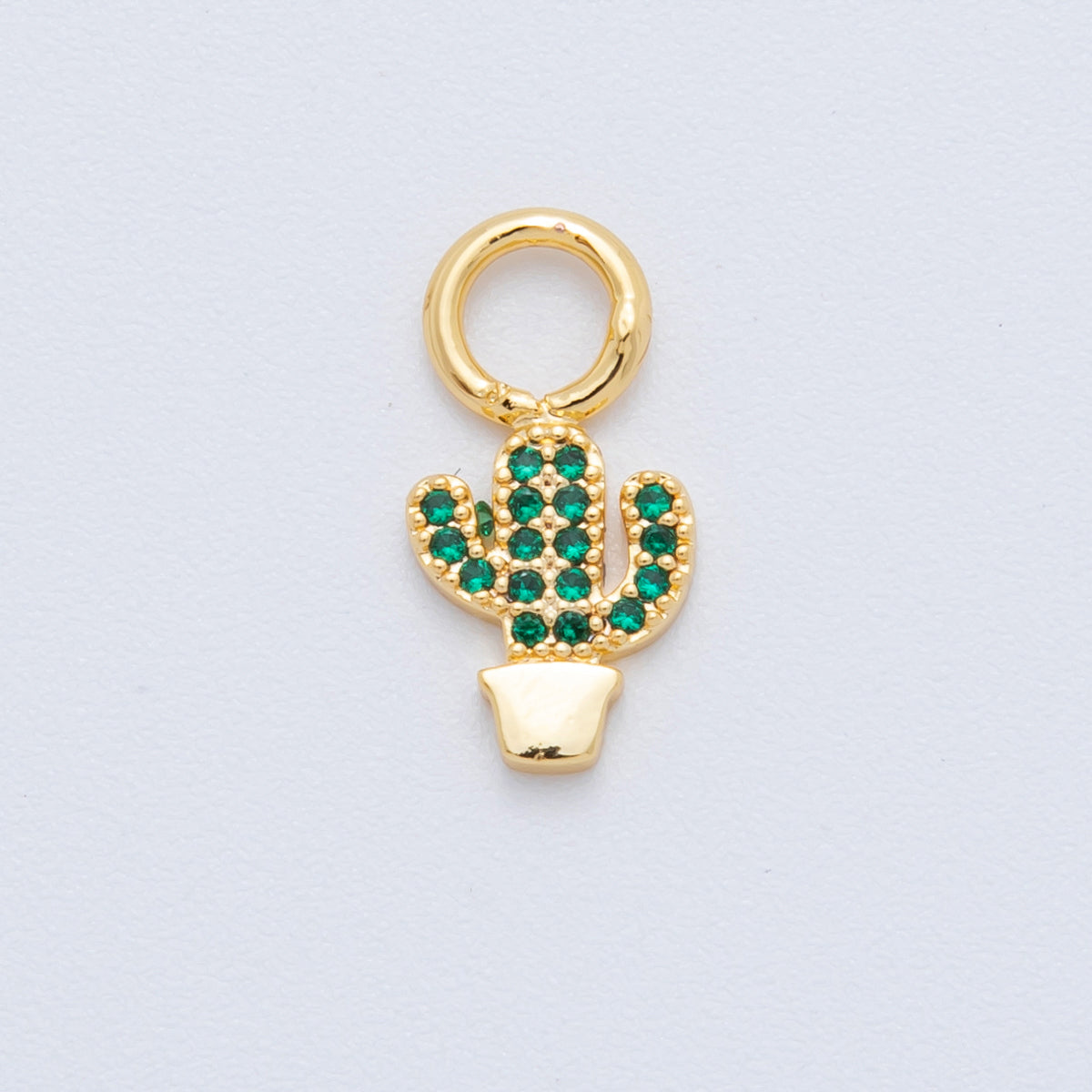 18K Gold Filled Green Micro Paved CZ Tiny Cactus Plant Add-On Drop Earring Charm | C519