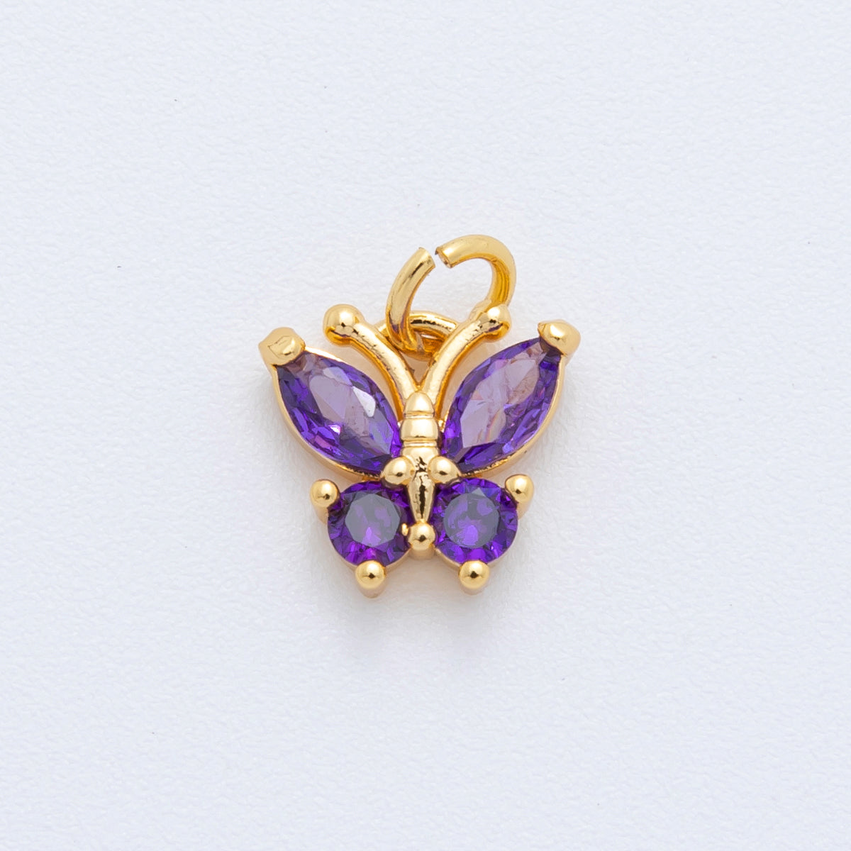 18K Gold Filled 13.5mm Purple, Red CZ Butterfly Insect Mini Charm | C538