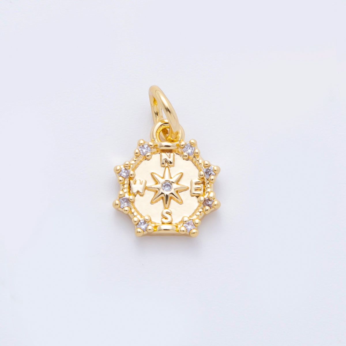 18K Gold Filled 14mm Micro Paved CZ Compact Travel Compass Charm in Gold & Silver | C630