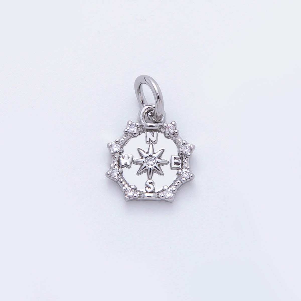 18K Gold Filled 14mm Micro Paved CZ Compact Travel Compass Charm in Gold & Silver | C630
