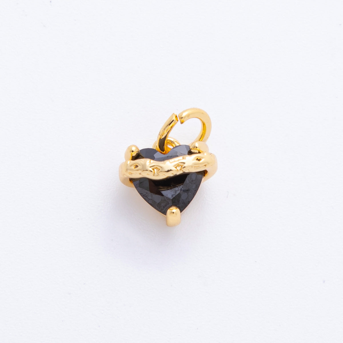 18K Gold Filled 11mm Pink & Black Heart-Shaped CZ Rustic Style Charm in Gold & Silver | C639 C702