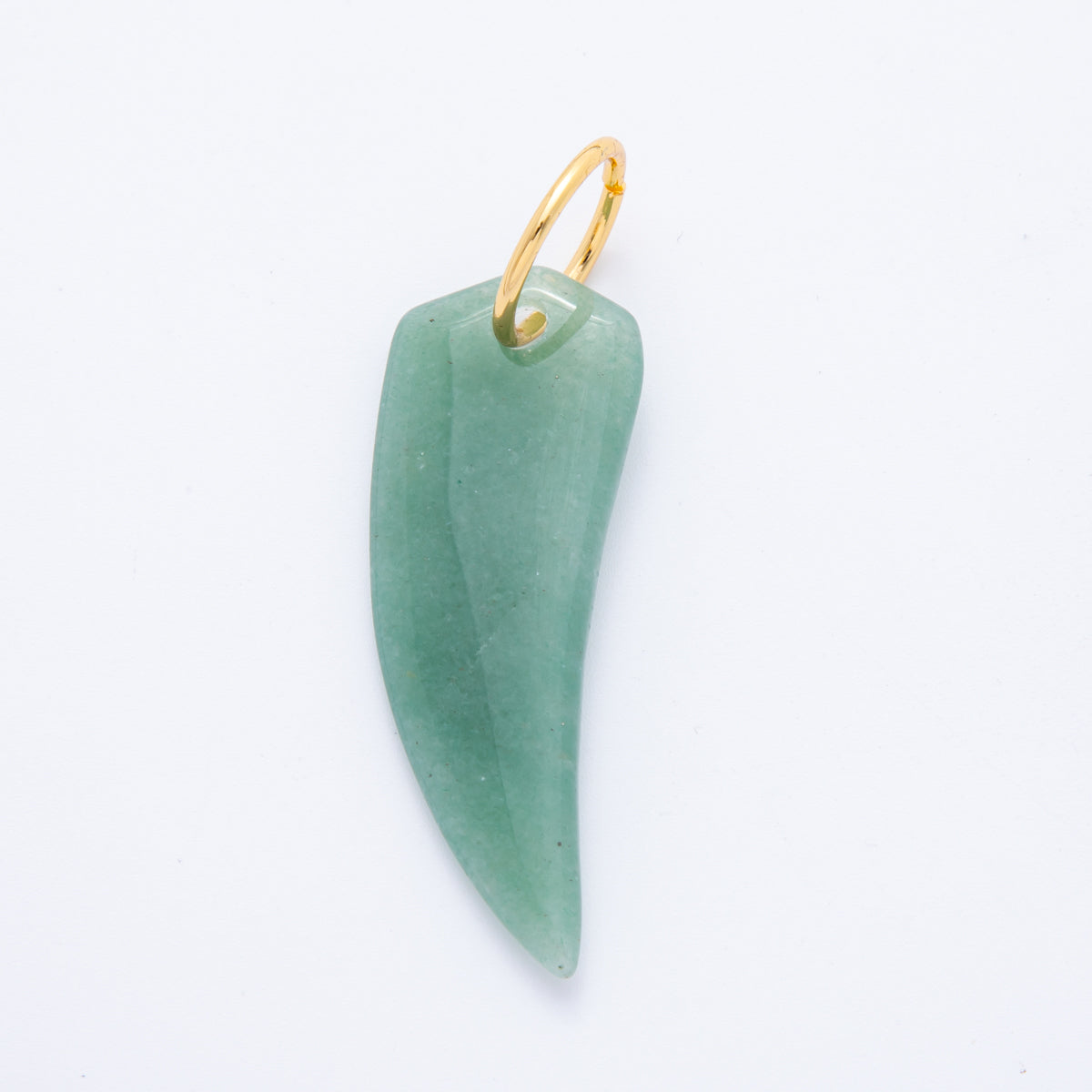 18K Gold Filled 62mm Green Aventurine Gemstone Long Tusk Tooth Charm | C708