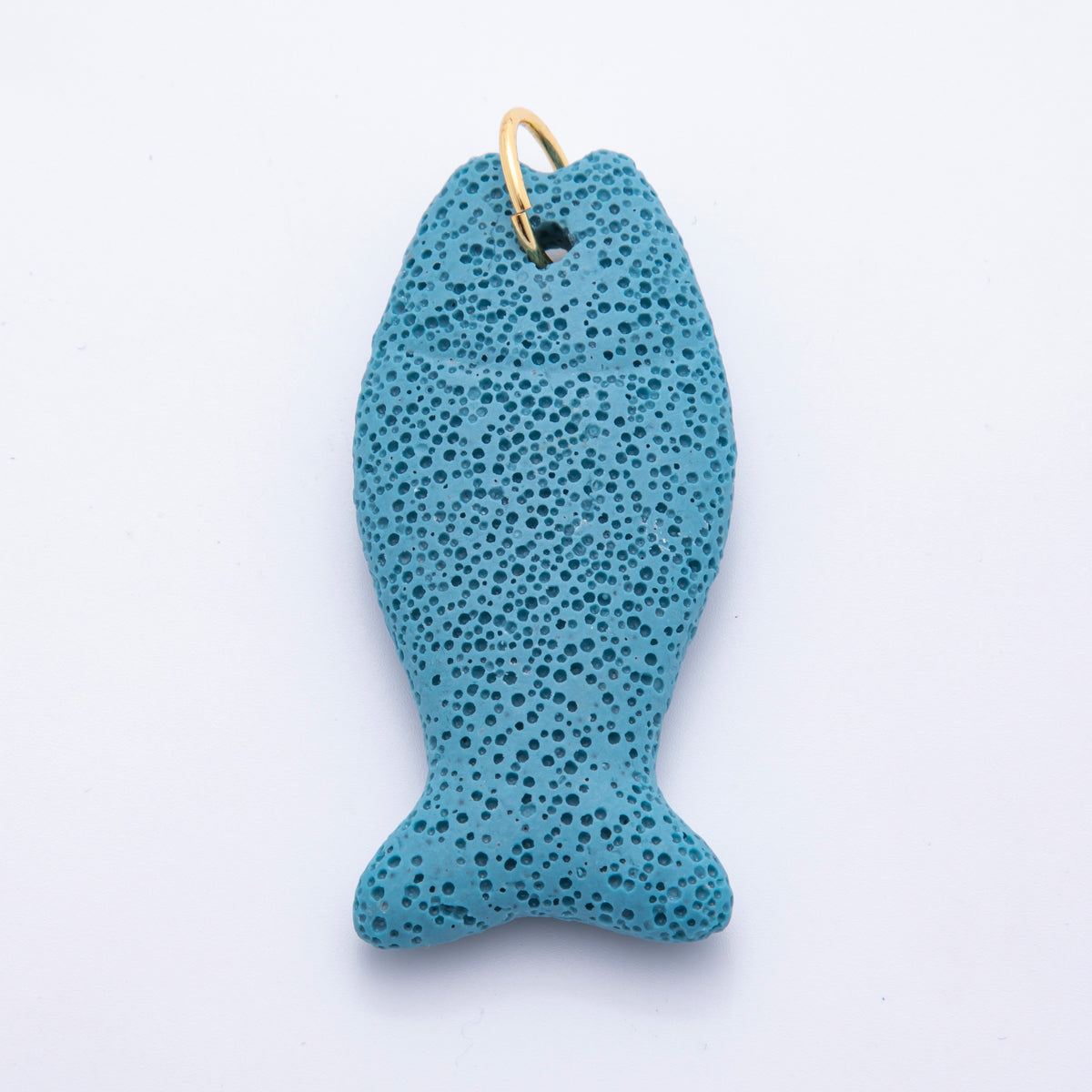 18K Gold Filled 19mm Green, Blue, Purple, Pink Textured Lava Stone Fish Charm | C724 C727 C730