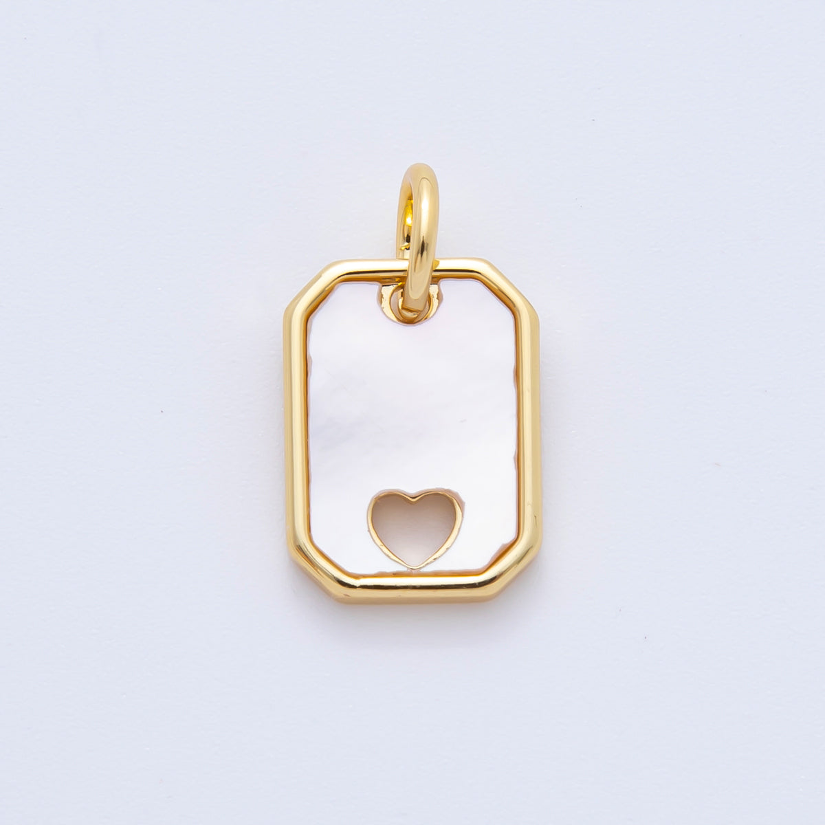 18K Gold Filled 17.5mm Shell Pearl Open Heart Tag Charm | C740