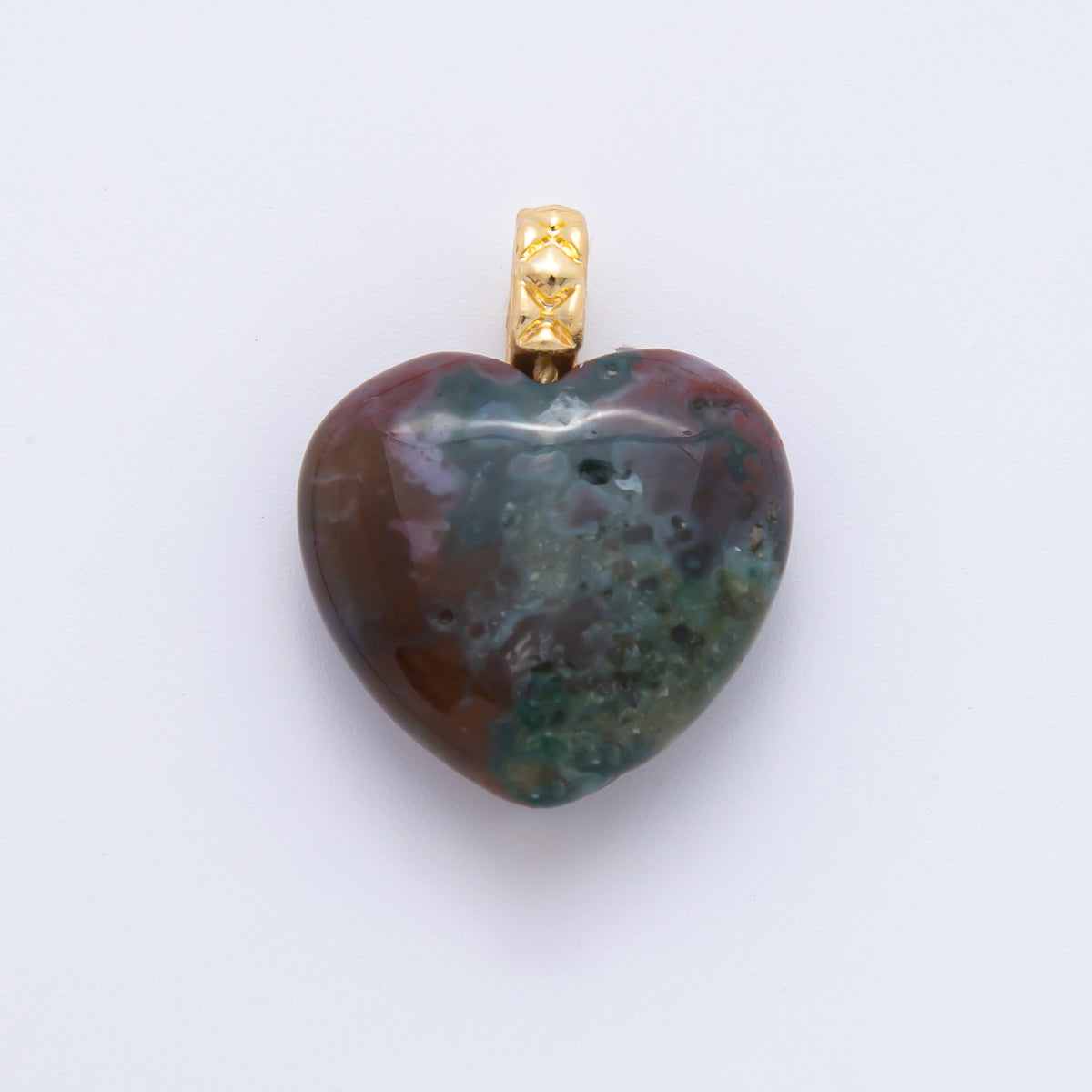 18K Gold Filled 25mm Carnelian, Agate, & Jade Gemstone Puffy Heart Shaped Charm | C766 C834 C846