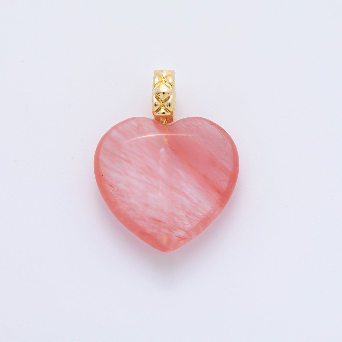 18K Gold Filled 25mm Carnelian, Agate, & Jade Gemstone Puffy Heart Shaped Charm | C766 C834 C846