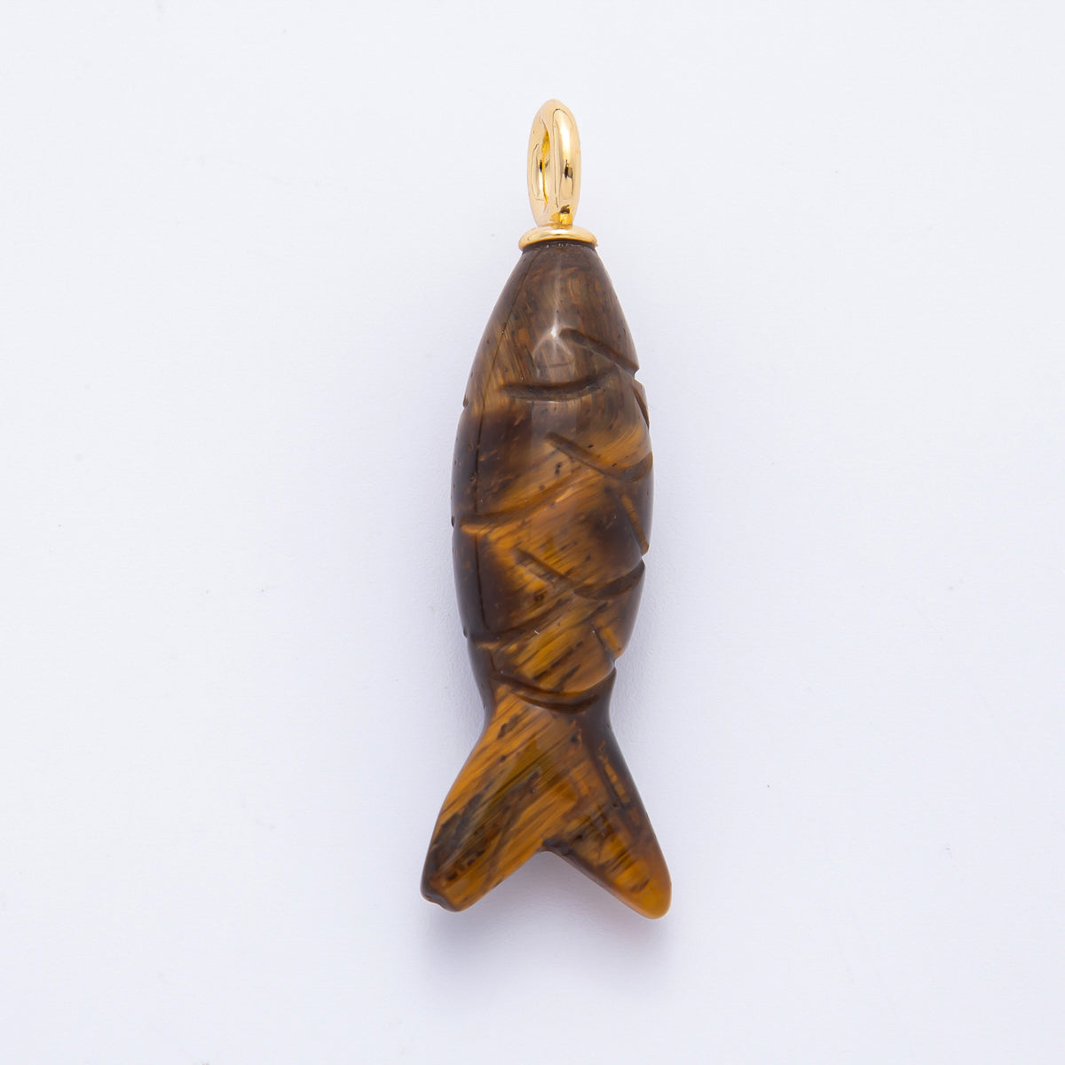 18K Gold Filled 48mm Quartz, Agate, & Tiger Eye Gemstone Sardine Fish Charm | C919 C923 C932 E008