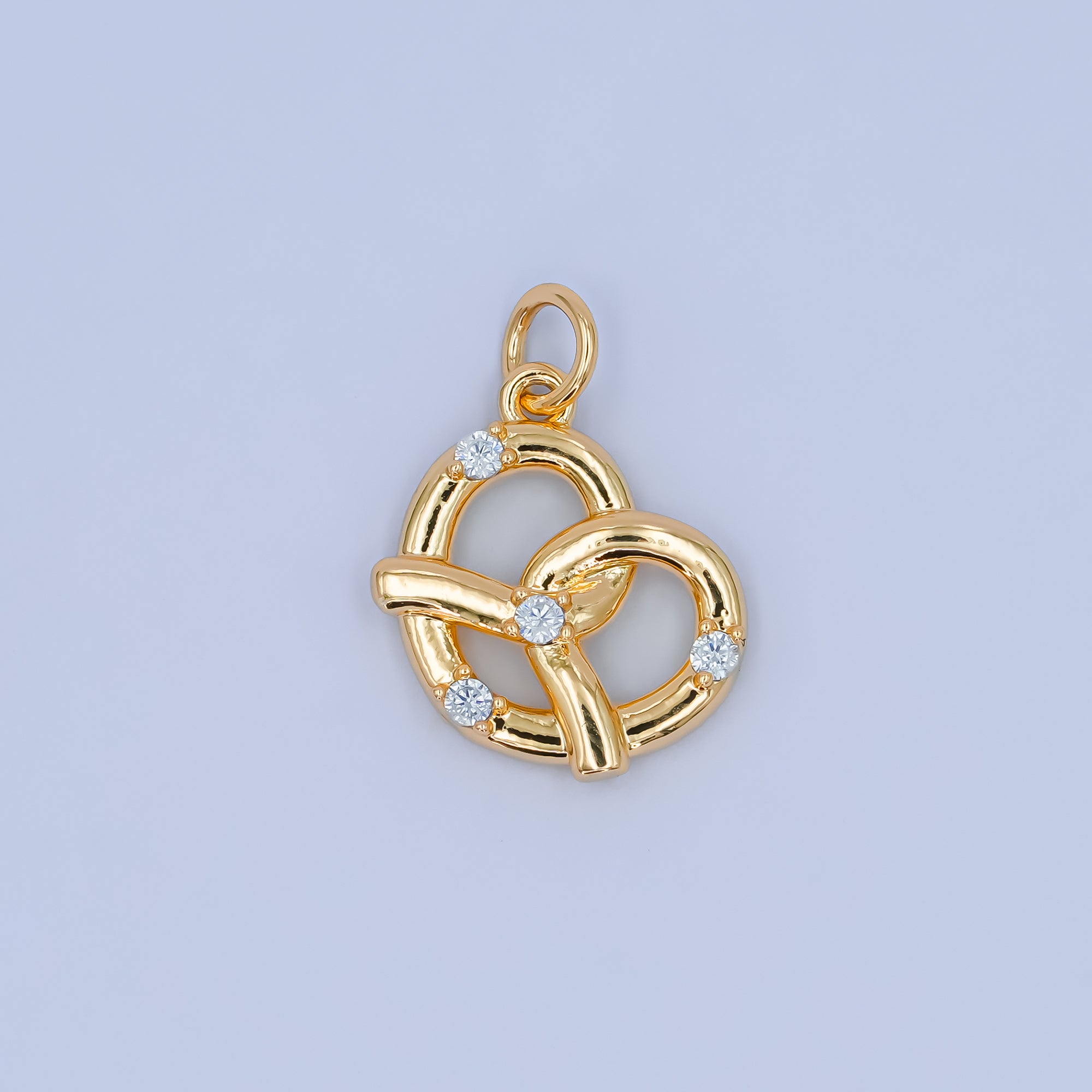 24K Gold Filled Clear CZ Pastry Pretzel 3D Multidimensional Charm | C003