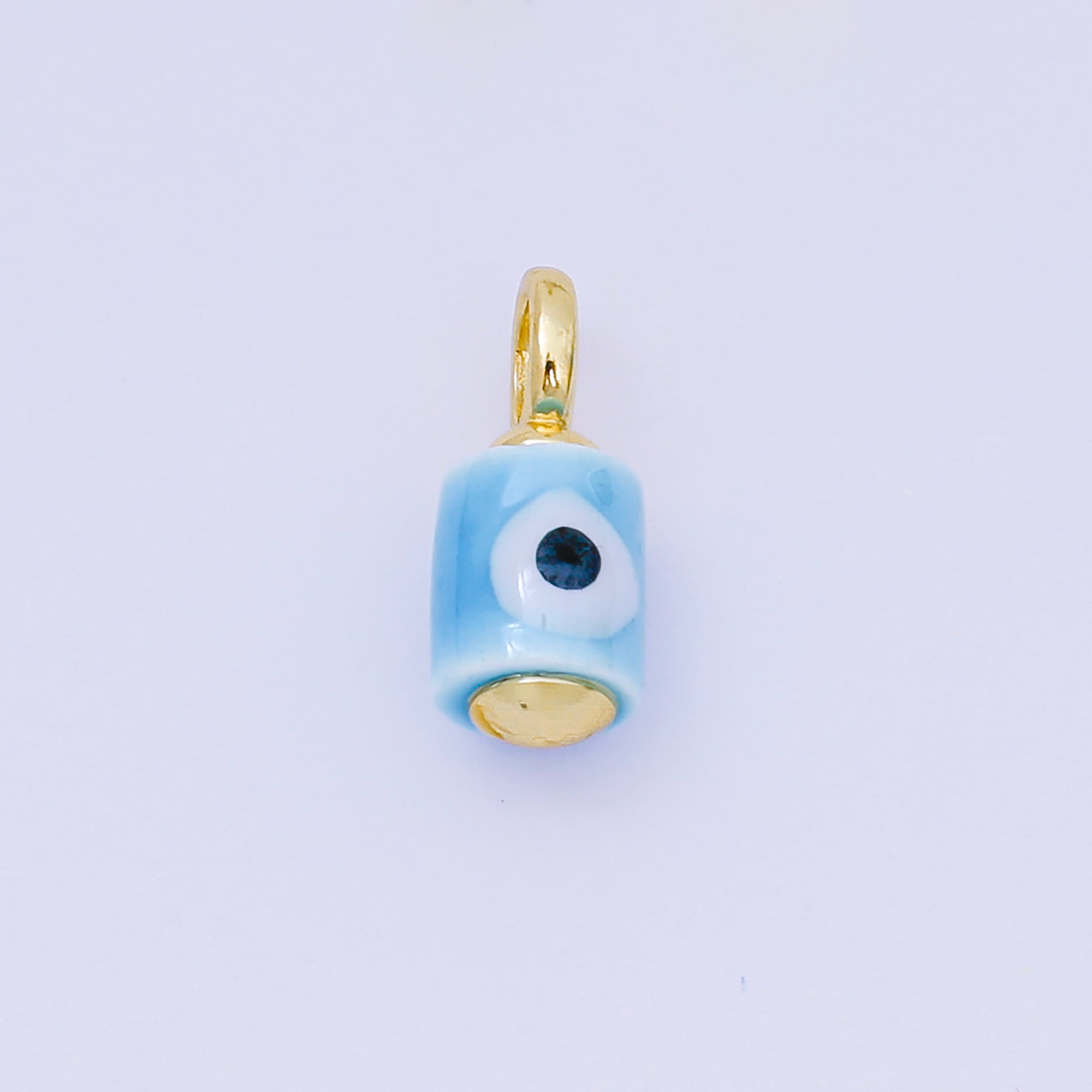 24K Gold Filled 15mm Blue, Yellow, Green, Orange, Pink, Red, Teal, White Evil Eye Tube Ceramic Porcelain Drop Charm | C943 - C947