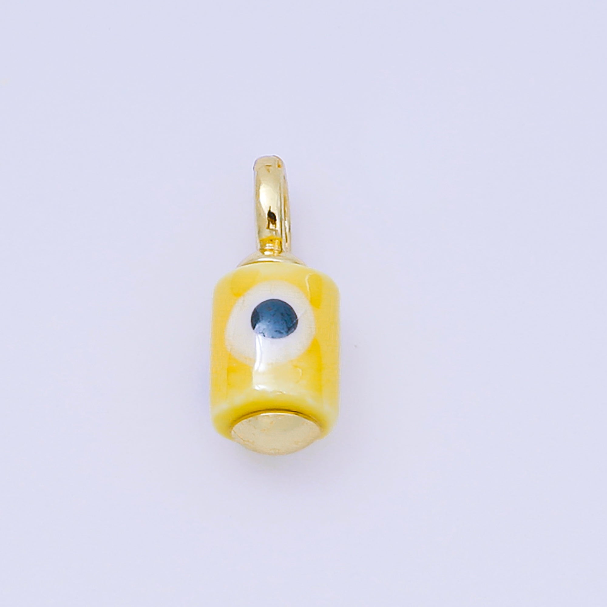 24K Gold Filled 15mm Blue, Yellow, Green, Orange, Pink, Red, Teal, White Evil Eye Tube Ceramic Porcelain Drop Charm | C943 - C947