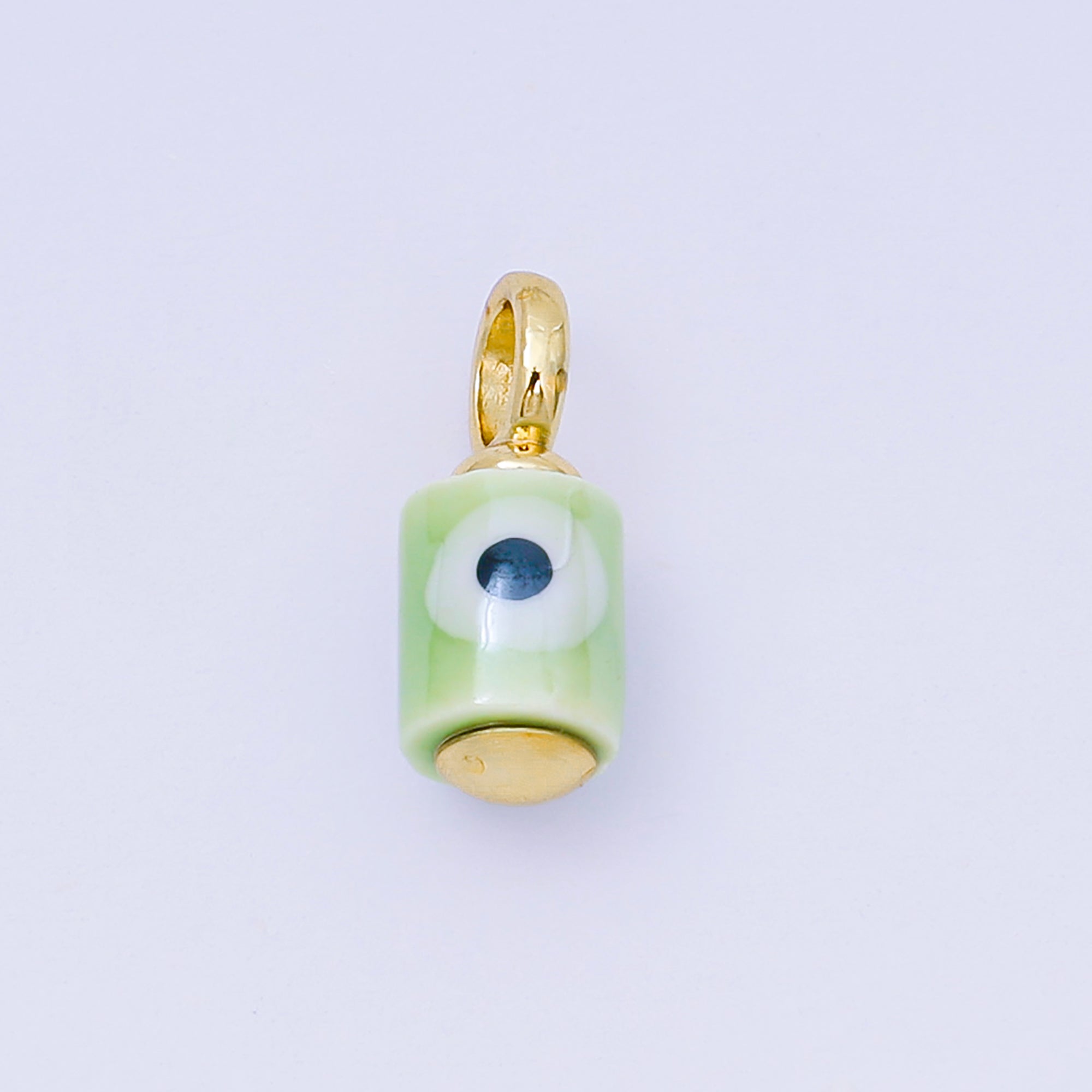 24K Gold Filled 15mm Blue, Yellow, Green, Orange, Pink, Red, Teal, White Evil Eye Tube Ceramic Porcelain Drop Charm | C943 - C947