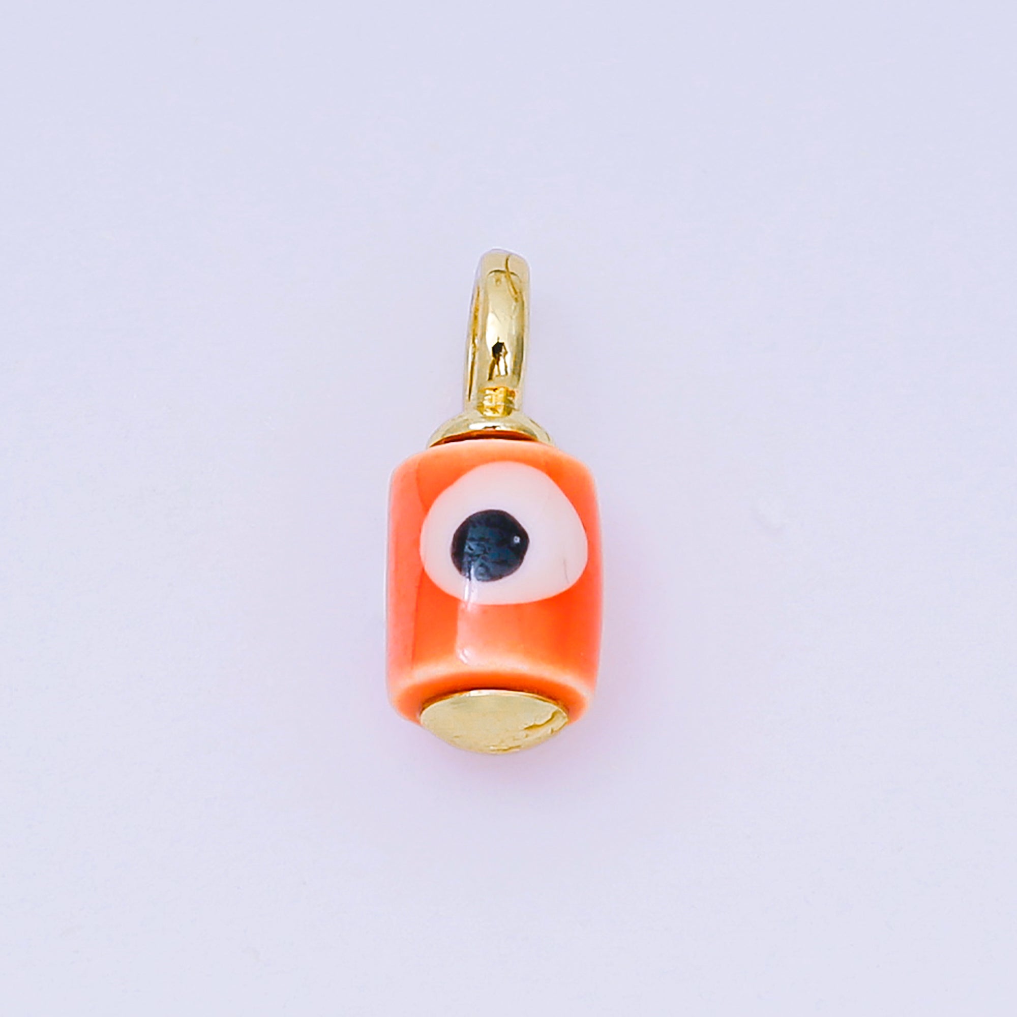 24K Gold Filled 15mm Blue, Yellow, Green, Orange, Pink, Red, Teal, White Evil Eye Tube Ceramic Porcelain Drop Charm | C943 - C947