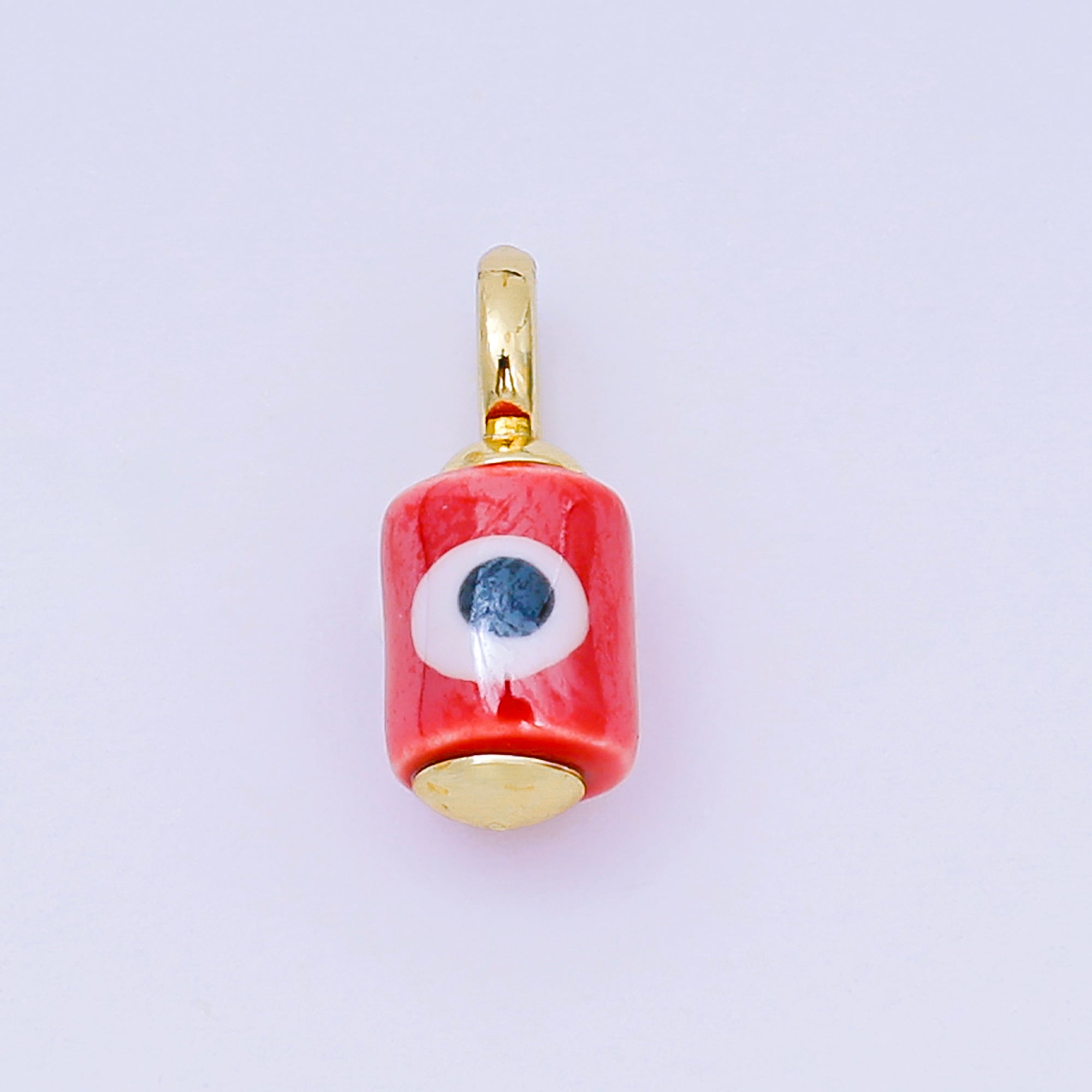 24K Gold Filled 15mm Blue, Yellow, Green, Orange, Pink, Red, Teal, White Evil Eye Tube Ceramic Porcelain Drop Charm | C943 - C947